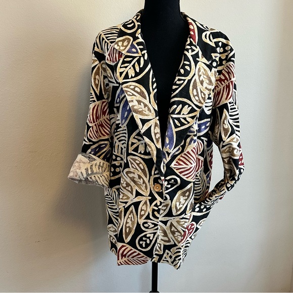 VTG Danielle B‎ Linen Cotton Multicolor Leaf Print Large Summer Blazer Made USA - Picture 6 of 8